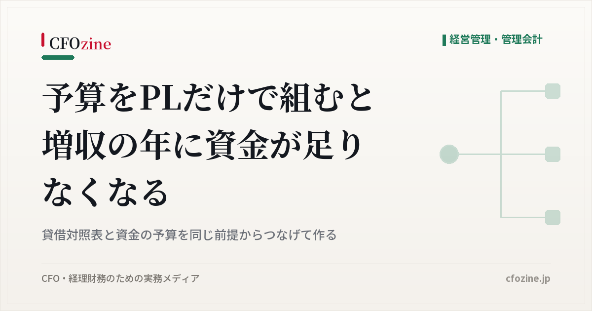 予算をPLだけで組むと増収の年に資金が足りなくなる、貸借対照表と資金の予算を同じ前提からつなげて作る
