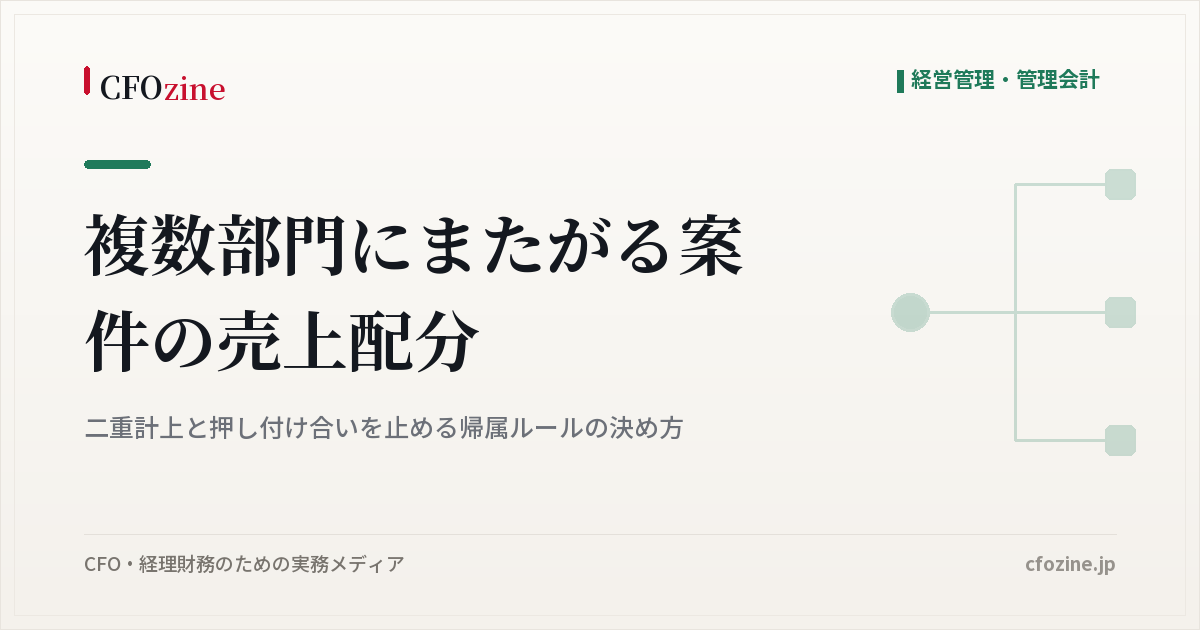 複数部門にまたがる案件の売上は一本に帰属させ、協力した部門は別建てで評価する