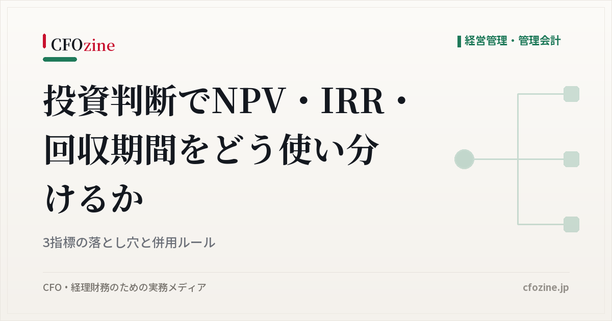 投資判断でNPV・IRR・回収期間をどう使い分けるか：3指標の落とし穴と併用ルール